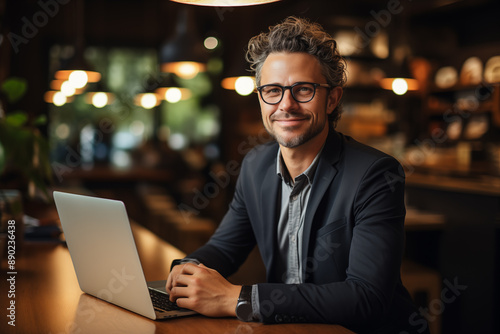 Businessman using a laptop while working in office. Man working on laptop computer © Pakhnyushchyy