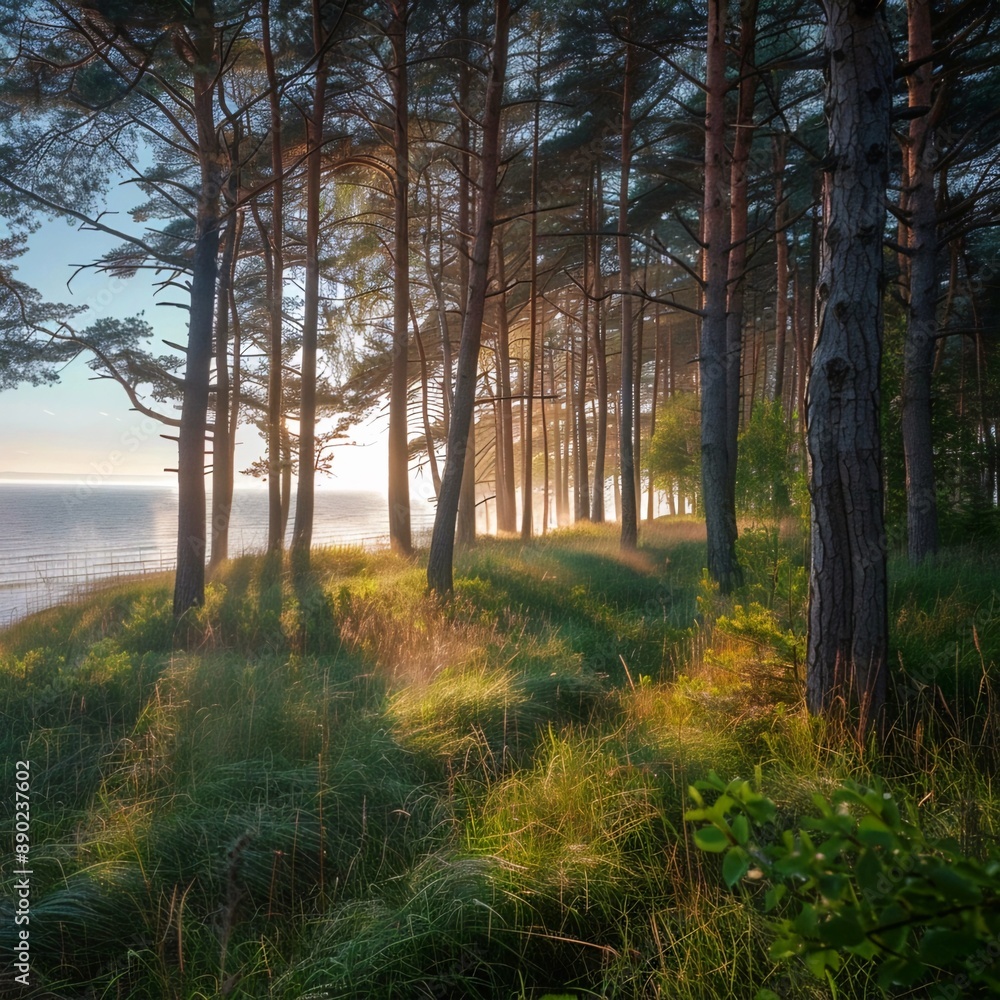 Obraz premium Landscape of the Baltic Sea. Dawn on the coast of Estonia. 