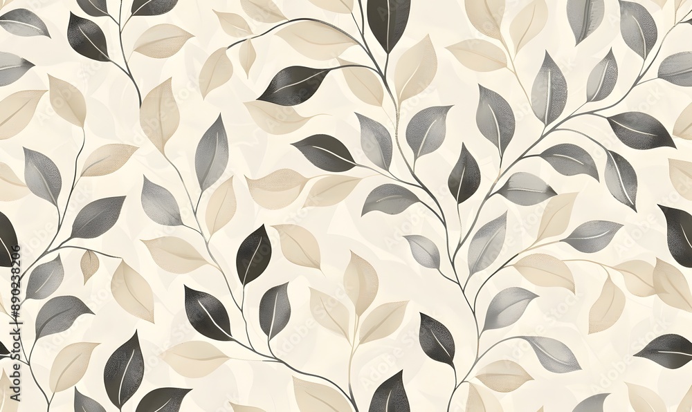 Seamless pattern of beige and gray leaves, Generative AI Seamless pattern of beige and gray leaves, Generative AI