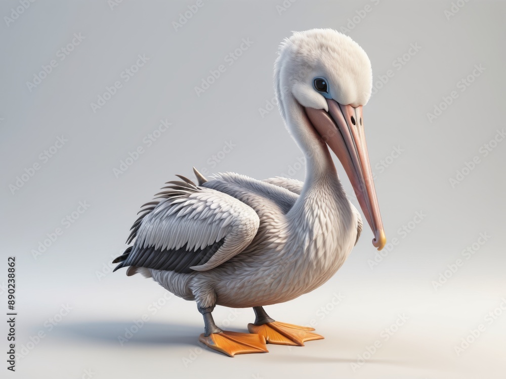 3D illustration of cute baby pelican isolated on white background 3D illustration of cute baby pelican isolated on white background