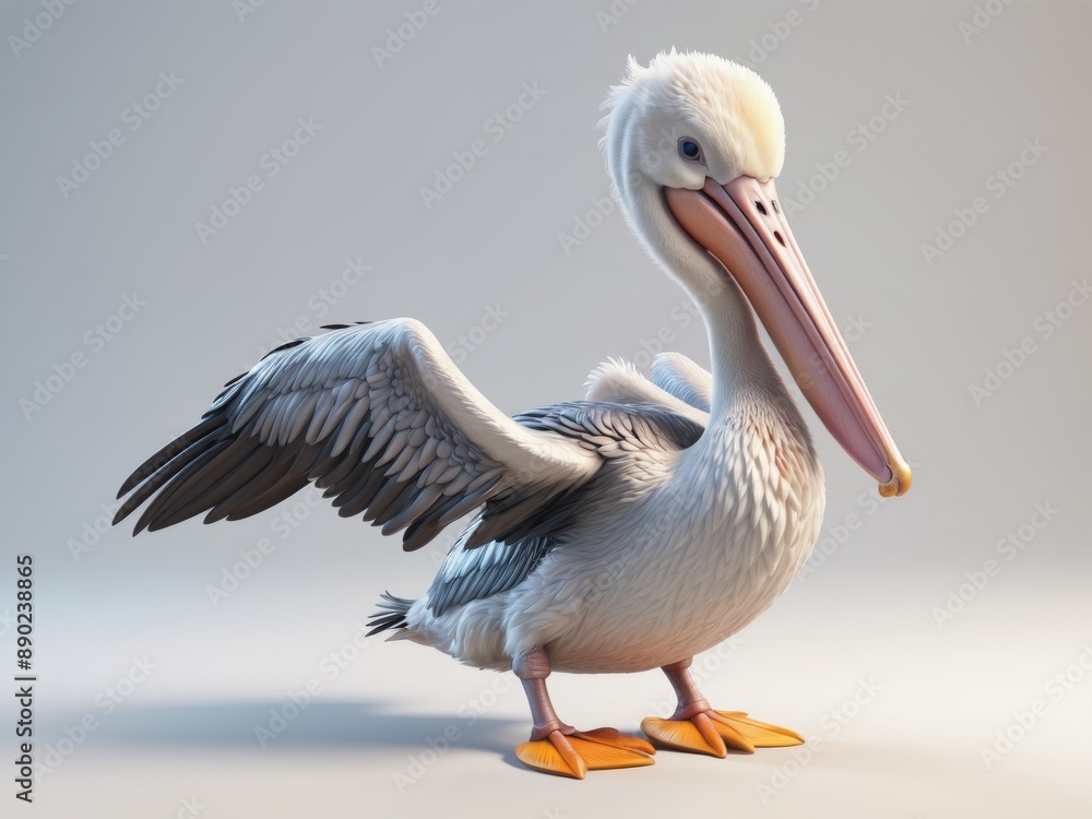 3D illustration of cute baby pelican isolated on white background 3D illustration of cute baby pelican isolated on white background