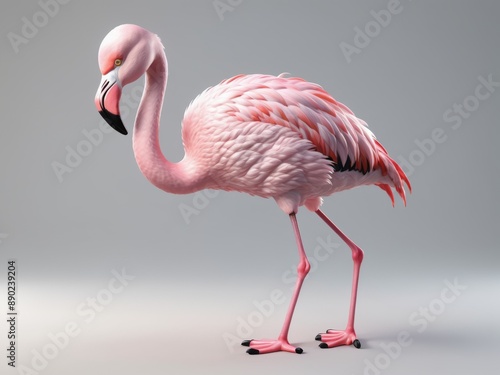 3D illustration of cute flaminggo isolated on white background
