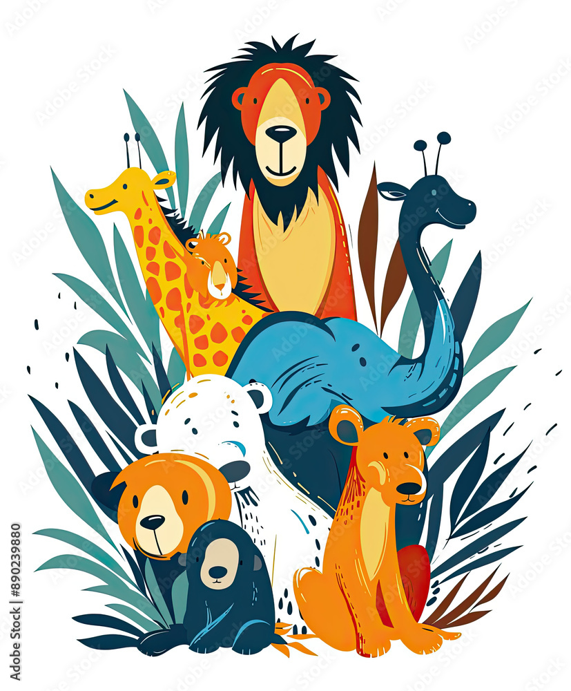 Cute baby safari animal faces vector illustration. The set includes a ...