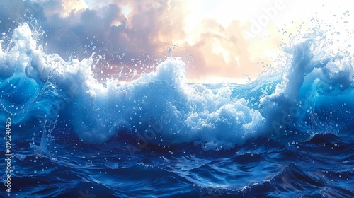 Dynamic ocean waves at sunrise - generative ai © Tatiana Vagizova