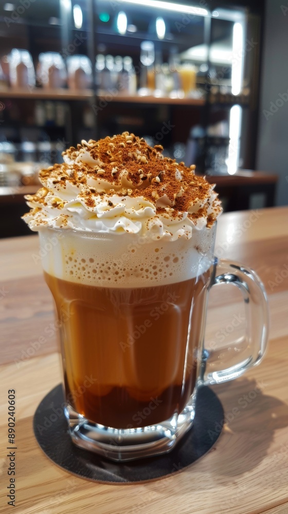 a sweet beer cappuccino, highlighting its creamy foam top and golden beer base. a sweet beer cappuccino, highlighting its creamy foam top and golden beer base.