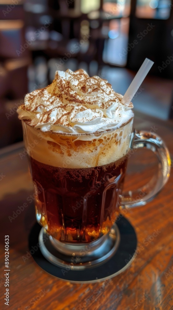 a sweet beer cappuccino, highlighting its creamy foam top and golden beer base. a sweet beer cappuccino, highlighting its creamy foam top and golden beer base.