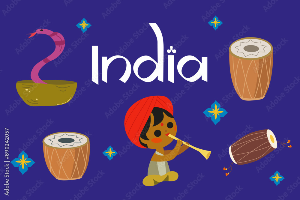 Vetor de India illustration. India's traditional icons. Little Hindu ...