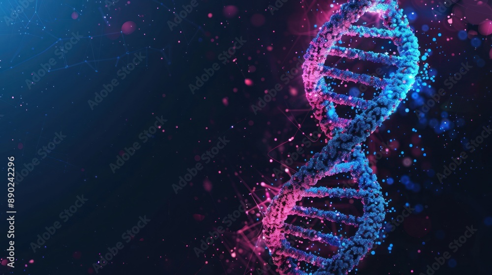 Obraz premium DNA Double Helix with Digital Particles
