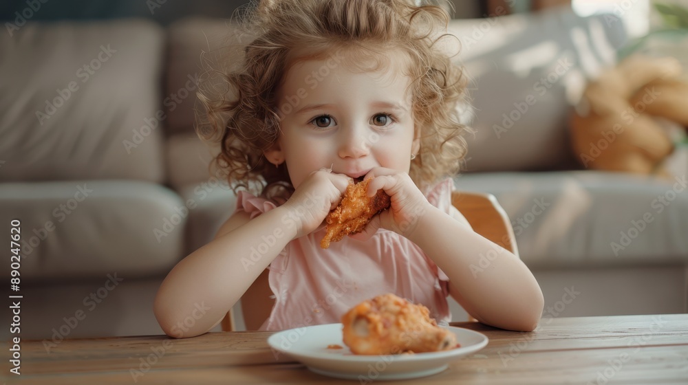 The adorable girl eating chicken The adorable girl eating chicken