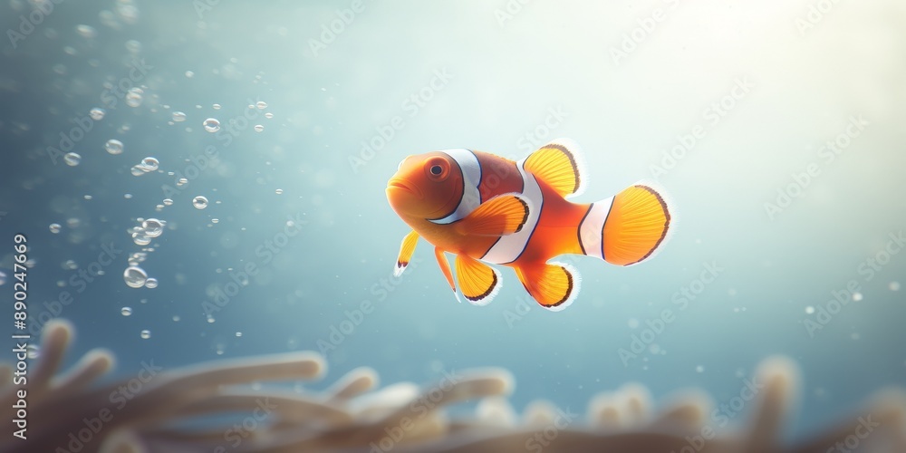 Colorful Clownfish Swims Gracefully in the Deep Blue Ocean Waters Colorful Clownfish Swims Gracefully in the Deep Blue Ocean Waters