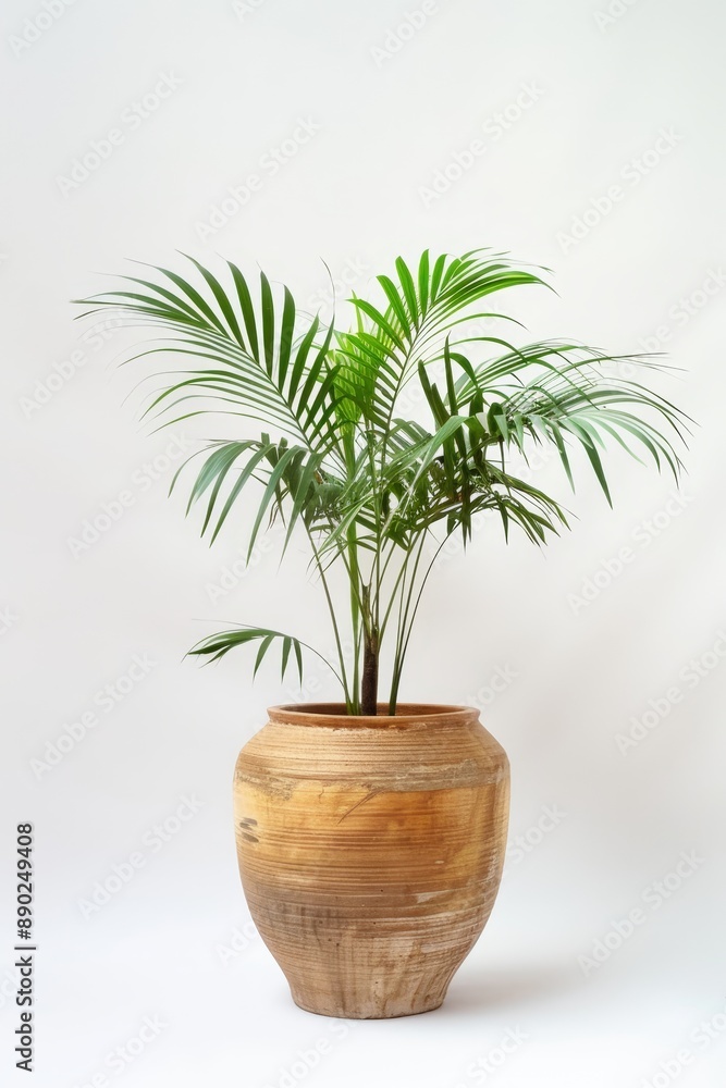Green Palm Plant In A Large Brown Pot Green Palm Plant In A Large Brown Pot