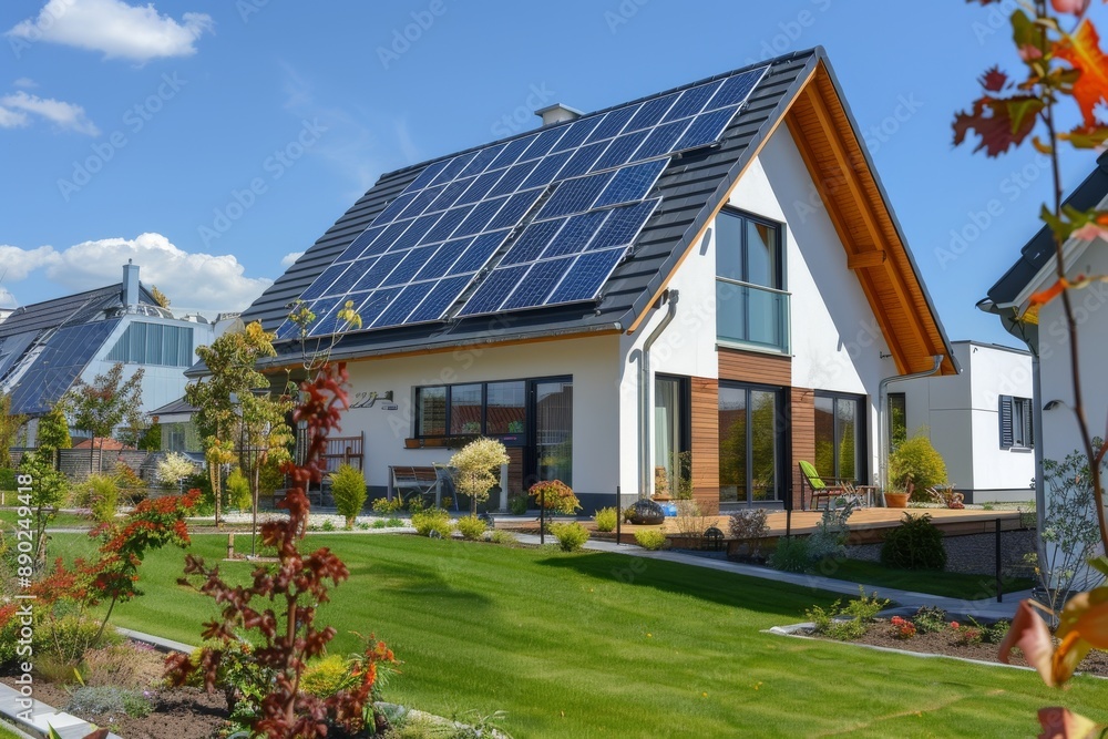Modern Suburban Home With Solar Panels Modern Suburban Home With Solar Panels