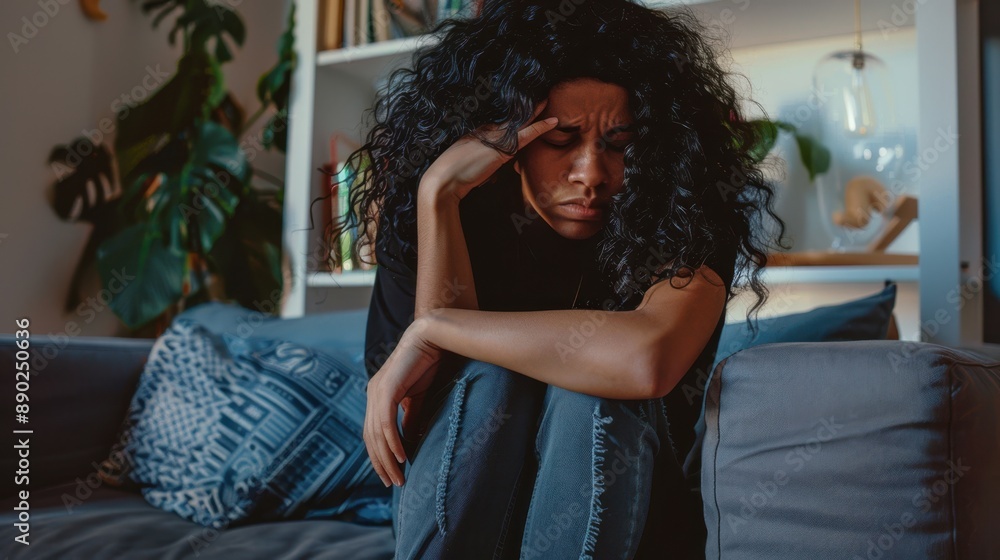 Obraz premium The woman with a headache