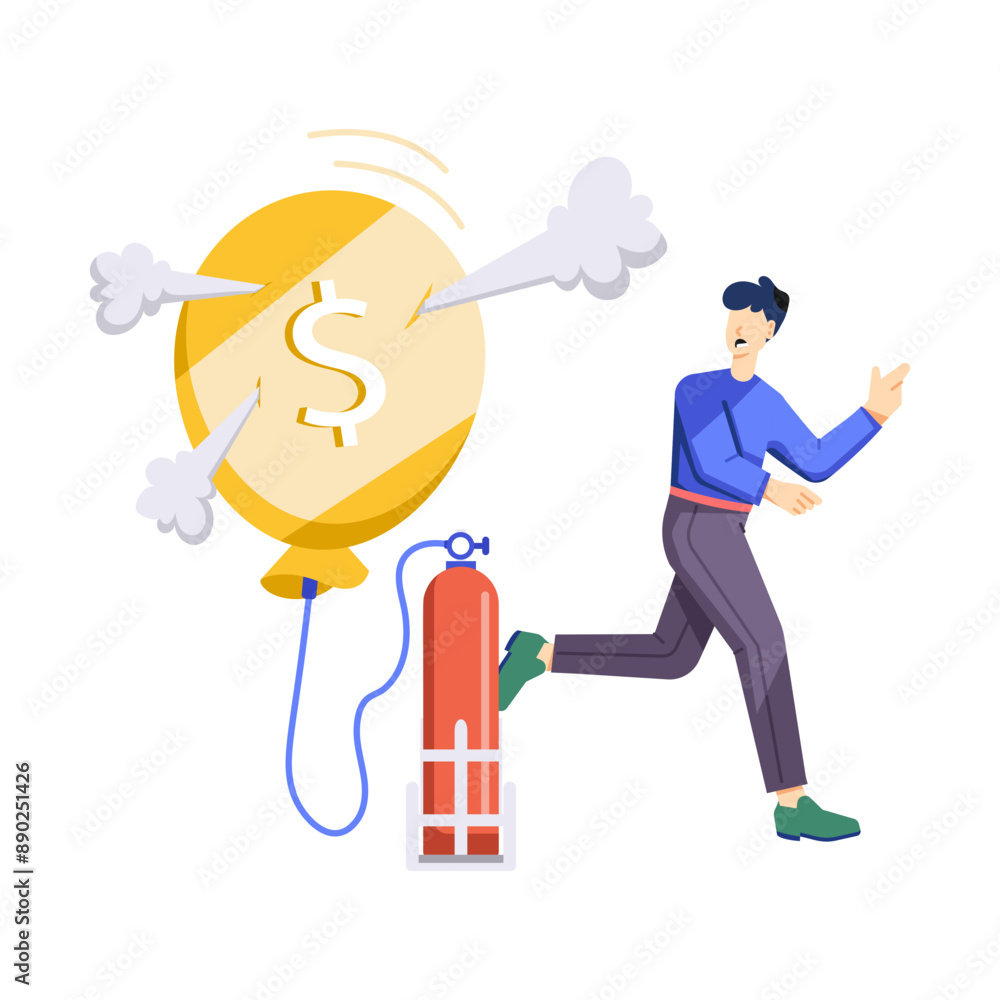 A flat style illustration of man running from business inflation
A flat style illustration of man running from business inflation