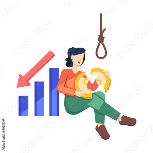 A flat character illustration depicting financial suicide 

