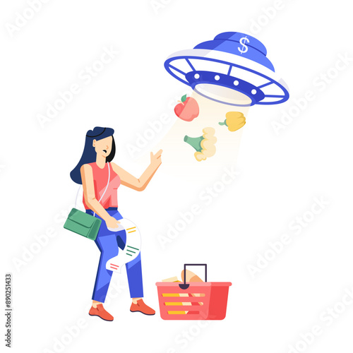 A flat character illustration depicting food inflation 

