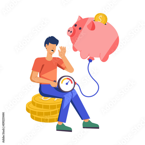 Worried man measuring high inflation rate, flat style illustration 

