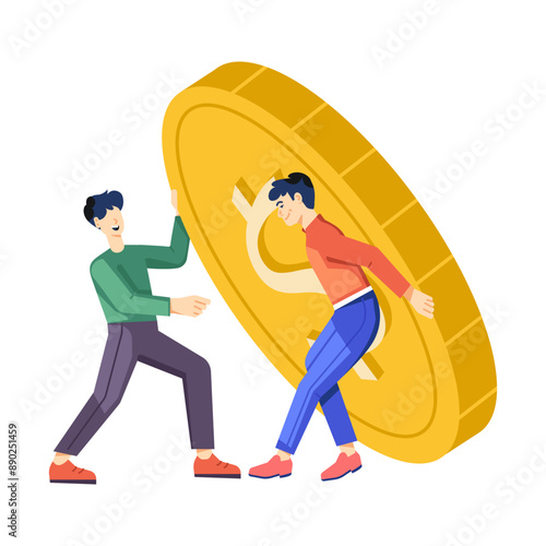 Two men dealing with financial burden, flat illustration 

