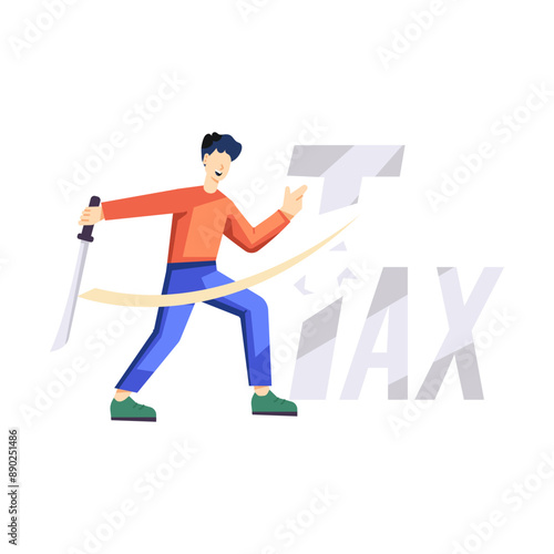 A flat style illustration depicting tax cutting 

