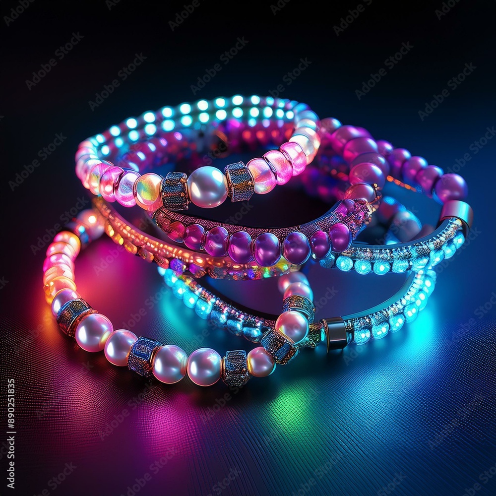 네온사인 아름다운 보석이 박혀있는 팔찌, Bracelet with beautiful neon gemstones 네온사인 아름다운 보석이 박혀있는 팔찌, Bracelet with beautiful neon gemstones