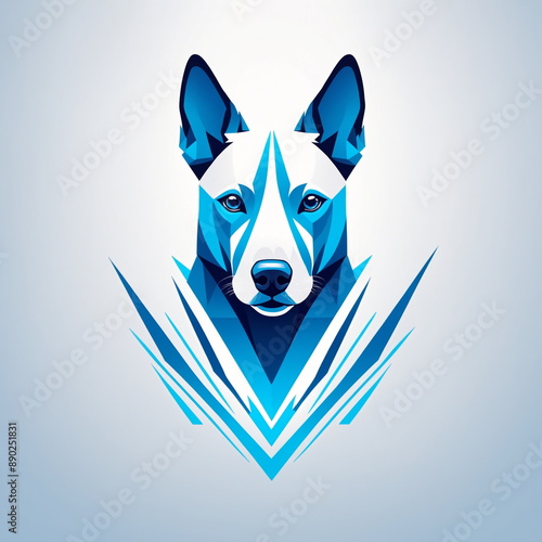 A modern business logo with a stylized geometric image of a dog's face, featuring clear lines and a cool blue color palette.