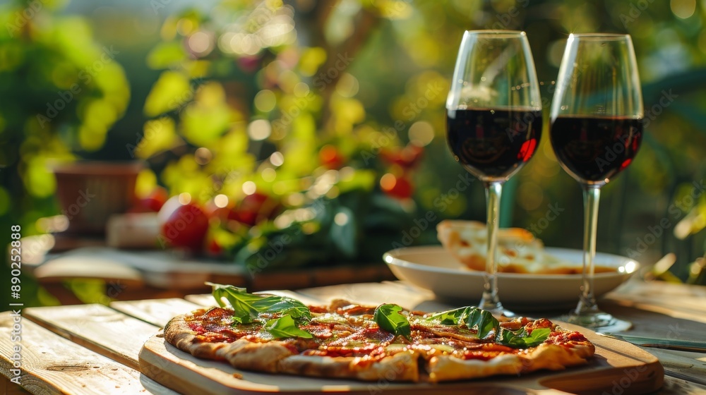 Pizza and Wine in a Garden Setting Pizza and Wine in a Garden Setting