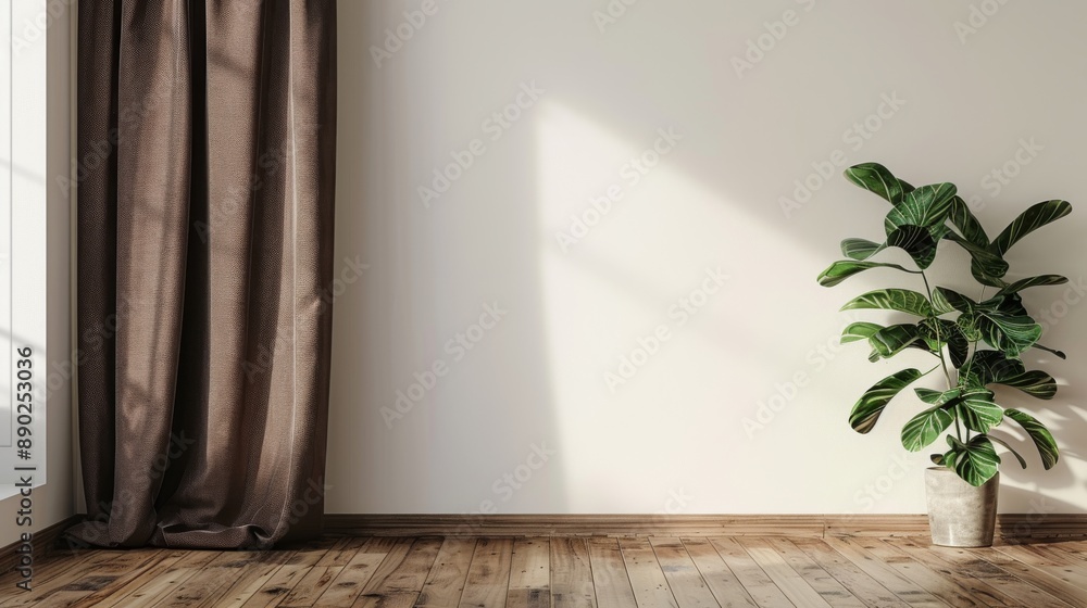 Plant Against a White Wall in a Room With Brown Curtains Plant Against a White Wall in a Room With Brown Curtains