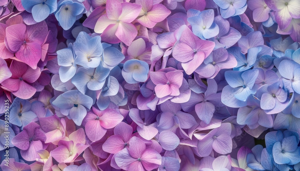 Close Up Of Pink And Blue Hydrangea Blooms In Full Bloom Close Up Of Pink And Blue Hydrangea Blooms In Full Bloom