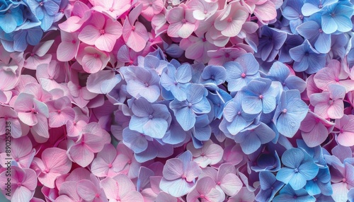 Close Up View of Pink and Blue Hydrangea Flowers