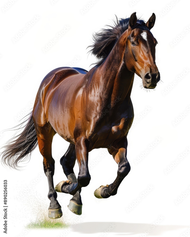 Obraz premium Brown Horse Galloping on White Background