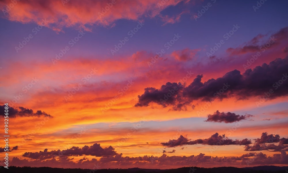 Layered clouds against a colorful sunset sky Layered clouds against a colorful sunset sky