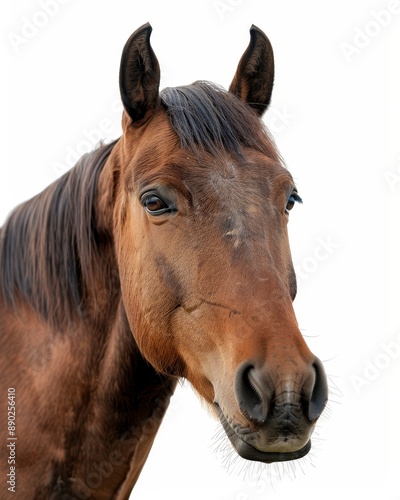 Close Up Portrait Of A Brown Horse With Dark Mane