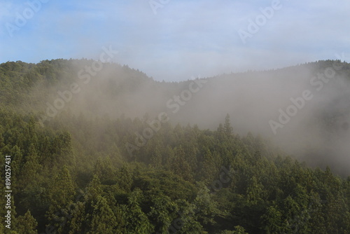 霧に包まれた群馬県の山間