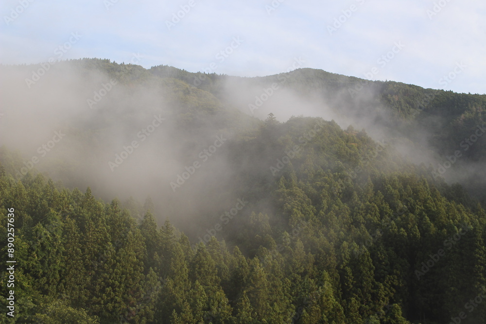 霧に包まれた群馬県の山間 霧に包まれた群馬県の山間