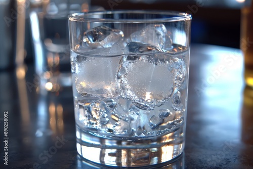 Wallpaper Mural Crystal clear glass of water with ice cubes set on a wooden table capturing the purity and simplicity of the drink Torontodigital.ca