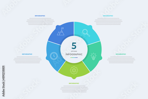 Circle shape infographic chart template with 5 options.