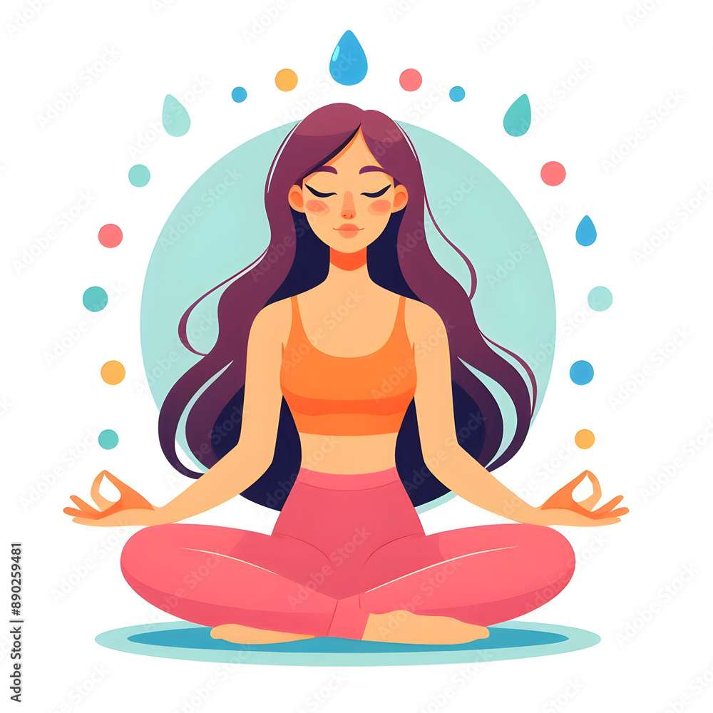 A young beautiful girl sitting in the lotus position, isolated on a white background, Flat vector Illustration A young beautiful girl sitting in the lotus position, isolated on a white background, Flat vector Illustration