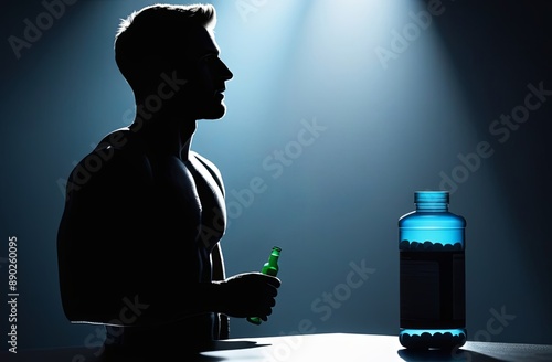 Wallpaper Mural A jar of pills is on the table. In the background is a silhouette of a man Torontodigital.ca