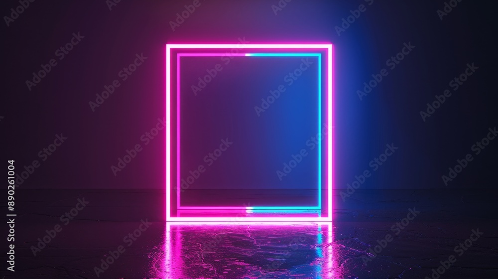 Neon Square Frame in Dark Room Neon Square Frame in Dark Room