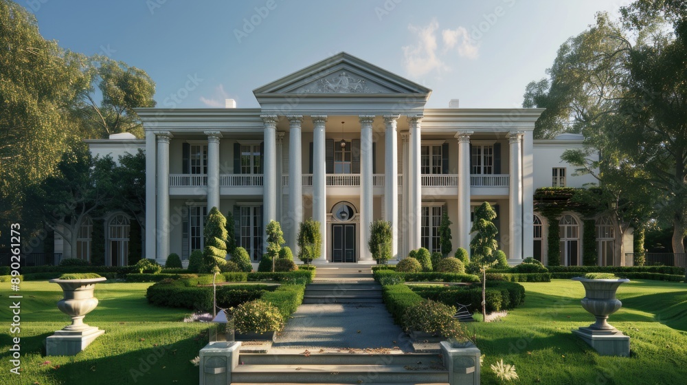 Create a prompt for a photo realistic image of a Greek Revival mansion ...