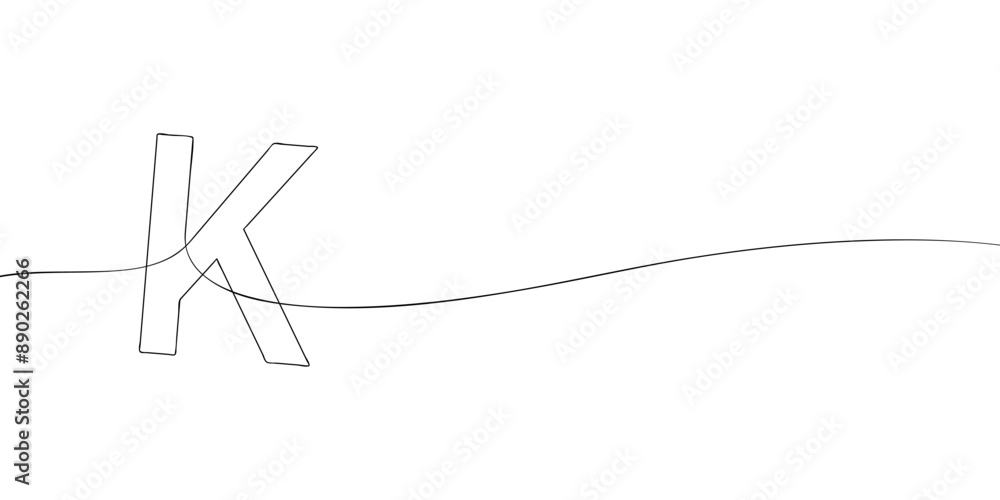 A single line drawing of a letter k. Continuous line alphabet symbol icon. One line icon. Vector illustration. A single line drawing of a letter k. Continuous line alphabet symbol icon. One line icon. Vector illustration.