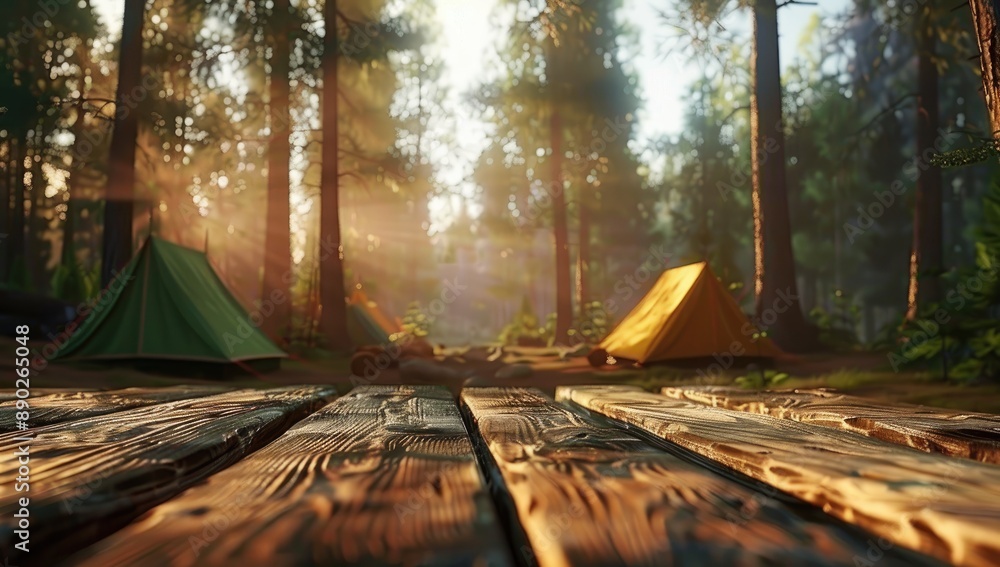 Fototapeta premium Morning Light on Forest Campsite