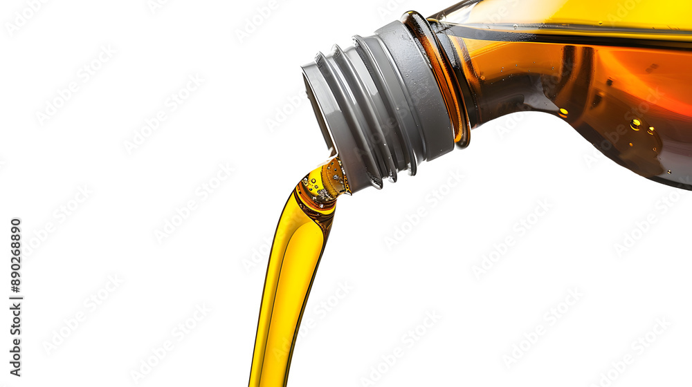 Pouring oil lubricant motor car from gray bottle on isolated white background Pouring oil lubricant motor car from gray bottle on isolated white background