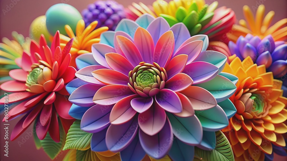 Vibrant 3D flower arrangement on a sleek, seamless background, showcasing intricate petals and delicate details in stunning ultra-high definition 4K clarity. Vibrant 3D flower arrangement on a sleek, seamless background, showcasing intricate petals and delicate details in stunning ultra-high definition 4K clarity.