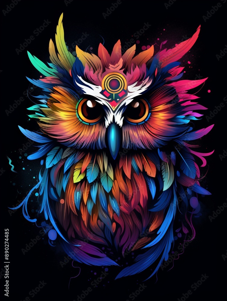 Colorful Owl with Vibrant Feathers and Intricate Markings Colorful Owl with Vibrant Feathers and Intricate Markings