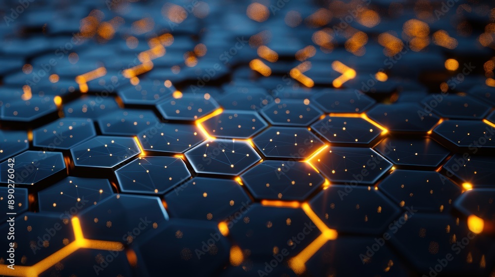 Illuminated Hexagonal Abstract Pattern on Dark Background Illuminated Hexagonal Abstract Pattern on Dark Background