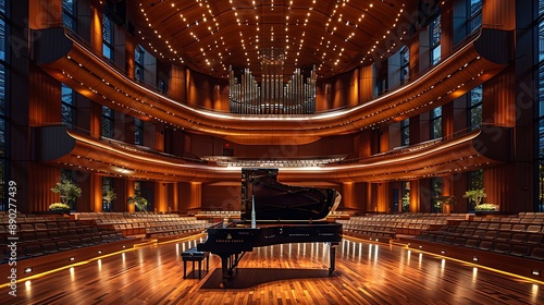 Prestigious award ceremony flyer depicting an open area concert hall with grand piano with a writing space in the center for congratulatory wishes and ceremony information