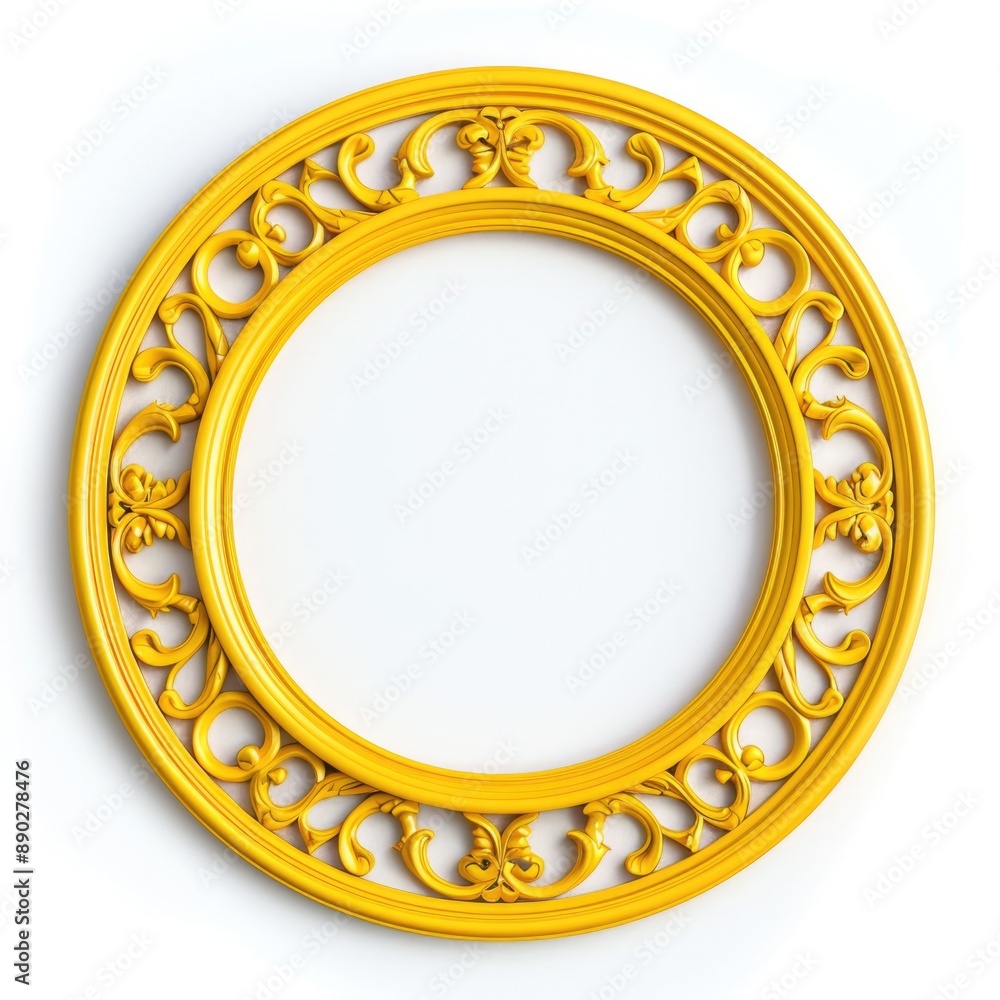 Yellow Circle Decorative Frame Template on Geometric White Background Yellow Circle Decorative Frame Template on Geometric White Background