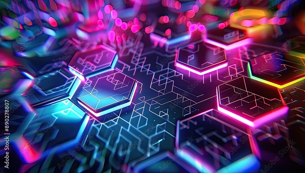 Obraz premium Abstract Neon Hexagon Background