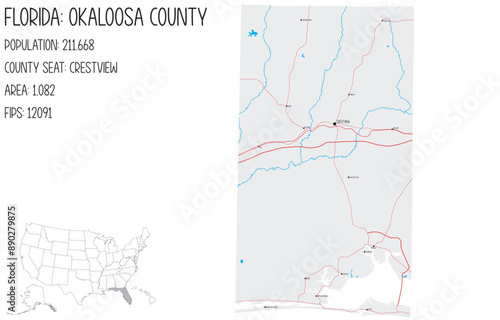 Large and detailed map of Okaloosa County in Florida, USA.